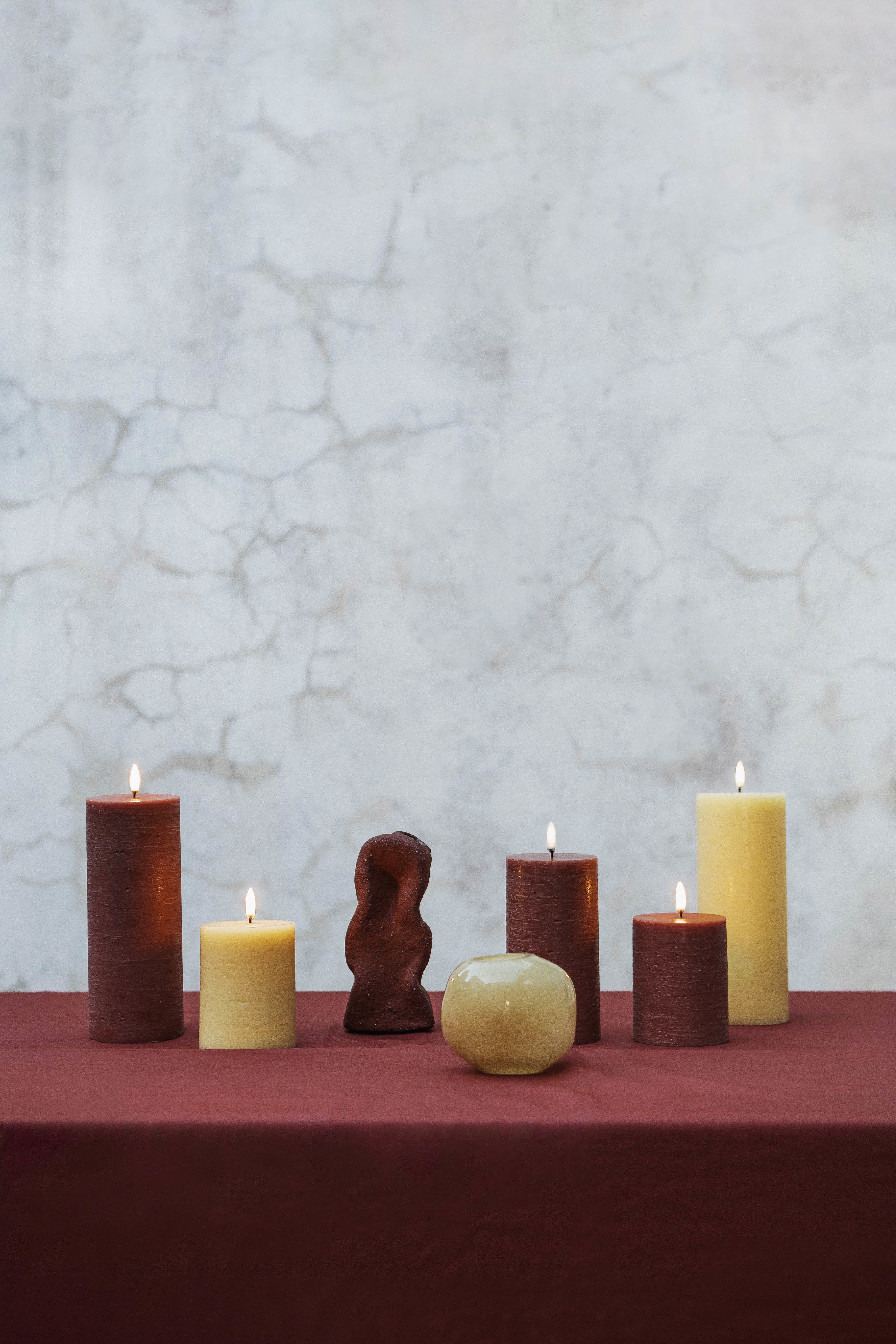 LED Rustic pillar lys, Wheat Yellow - H10 cm.